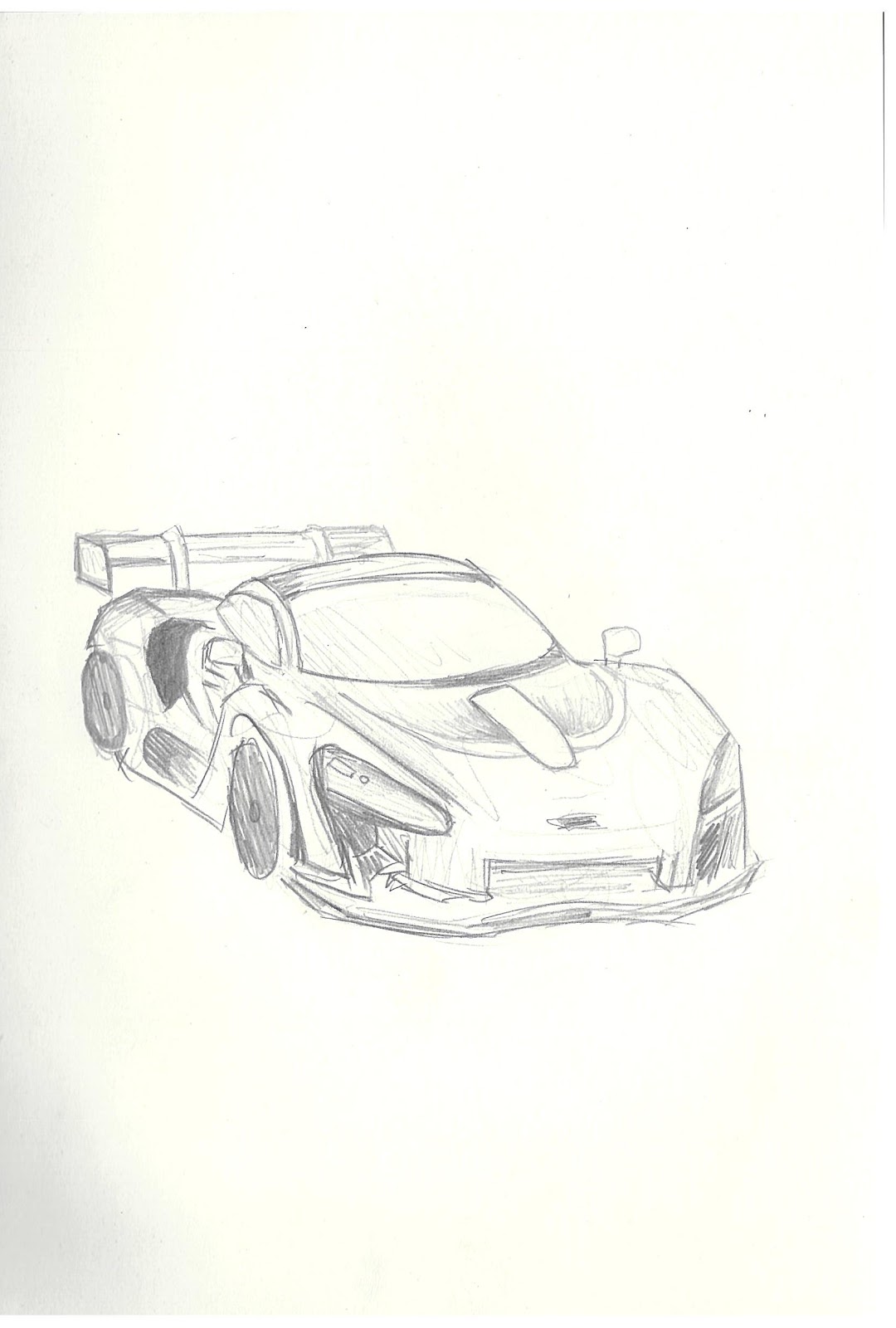 Pencil sketch of a McLaren Senna sports car